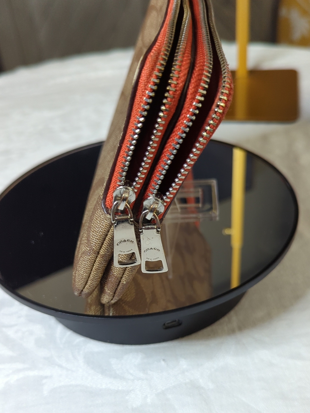 Coach Signature Double L-Zip Wristlet with Rust Leather Trim - Picture 5 of 9